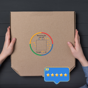 QR-Sticker auf Restaurant-Verpackung für Google-Bewertungen